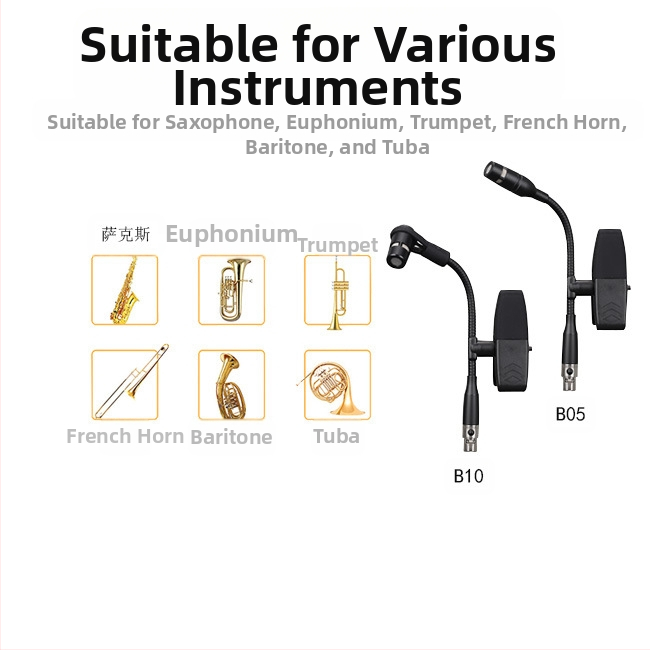 Безжичен кондензаторен инструментален микрофон за саксофон, валторна и тромпет — Dr.MIC/teacher Mai; насочване с форма на сърце; SNR ≥85 dB