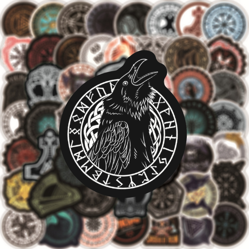 100 Viking totem graffiti lipukai – PVC, retro stilius, pilnai išpjauti, tvirtas prisirišimas; tinka Mac kompiuteriams, lagaminams, paspirtukams ir kitoms lygioms paviršiams