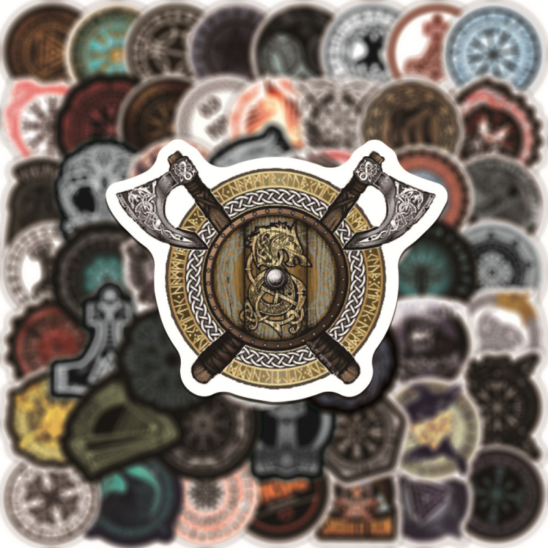 100 Viking totem graffiti lipukai – PVC, retro stilius, pilnai išpjauti, tvirtas prisirišimas; tinka Mac kompiuteriams, lagaminams, paspirtukams ir kitoms lygioms paviršiams