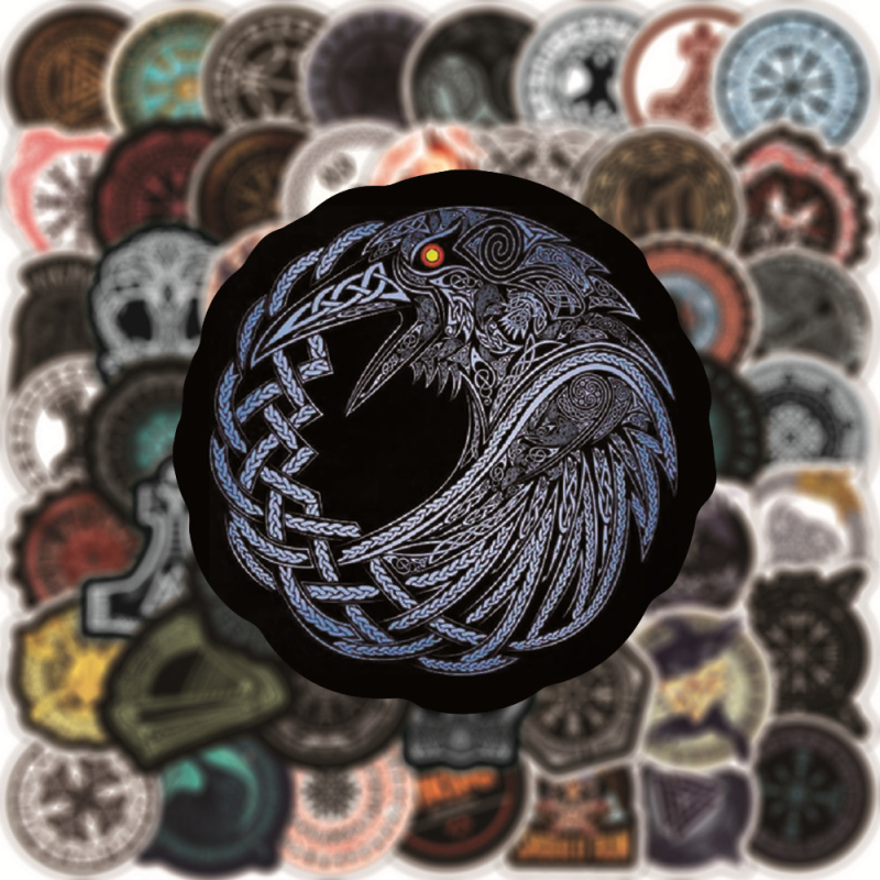 100 Viking totem graffiti lipukai – PVC, retro stilius, pilnai išpjauti, tvirtas prisirišimas; tinka Mac kompiuteriams, lagaminams, paspirtukams ir kitoms lygioms paviršiams
