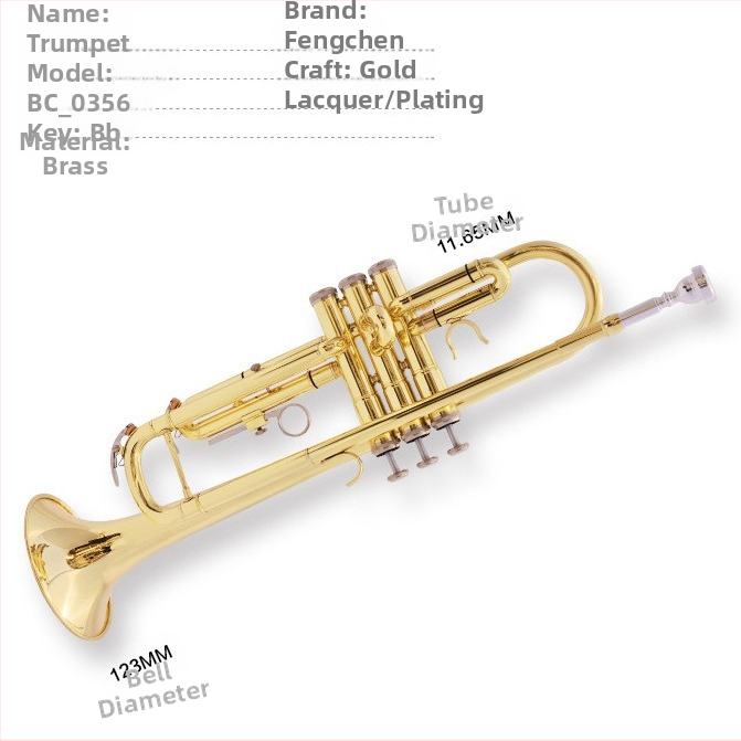 Trubka v B♭, 3 ventily, mosadzový hudobný nástroj