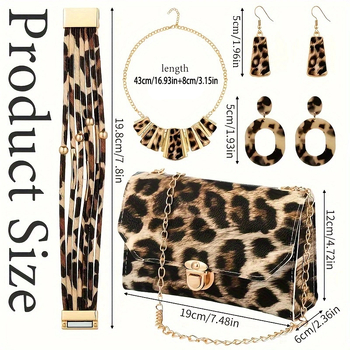 Σετ κοσμημάτων από κράμα με λεοπάρ μοτίβο – κολιέ, βραχιόλι και oversized σκουλαρίκια, κατασκευασμένο με ημιχειροποίητη και ημιμηχανολογική τεχνική (γυναικείων αξεσουάρ)