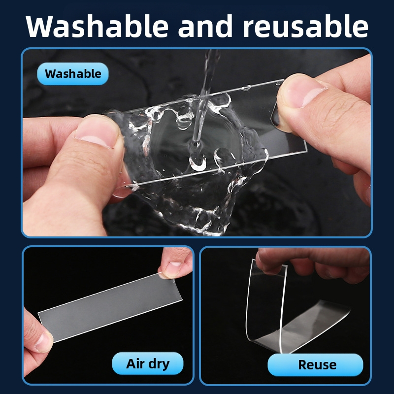 Нано двустранна лепяща лента за стени - прозрачна, водоустойчива, висока адхезия, без следи