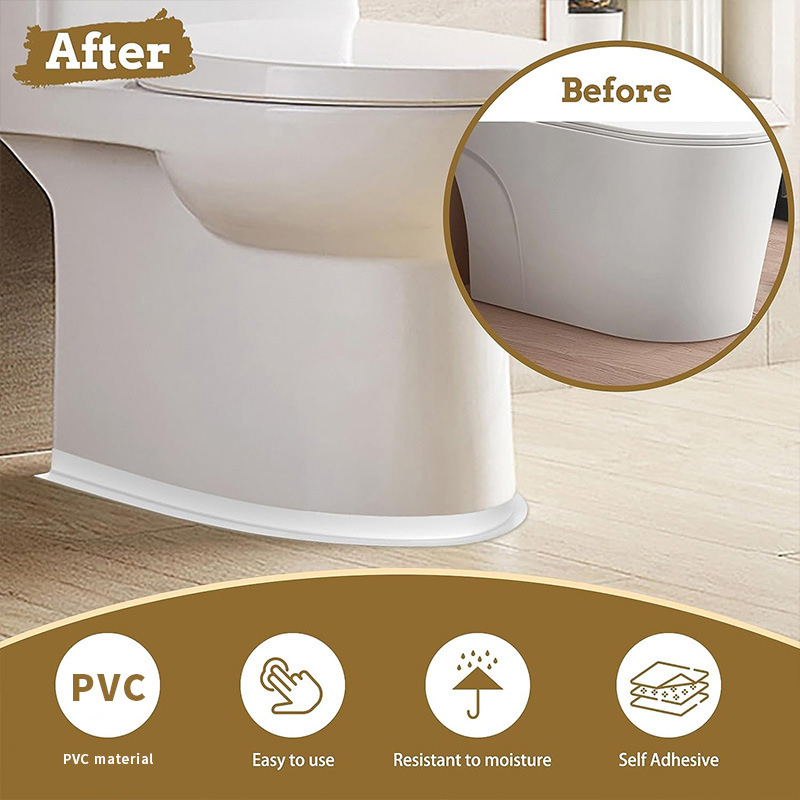 PVC анти-мъх уплътнител за ръба на тоалетната – декоративна лепяща лента за запечатване на пролуката под дъното, материал PVC, предназначение: декорация и защита от прах и влага