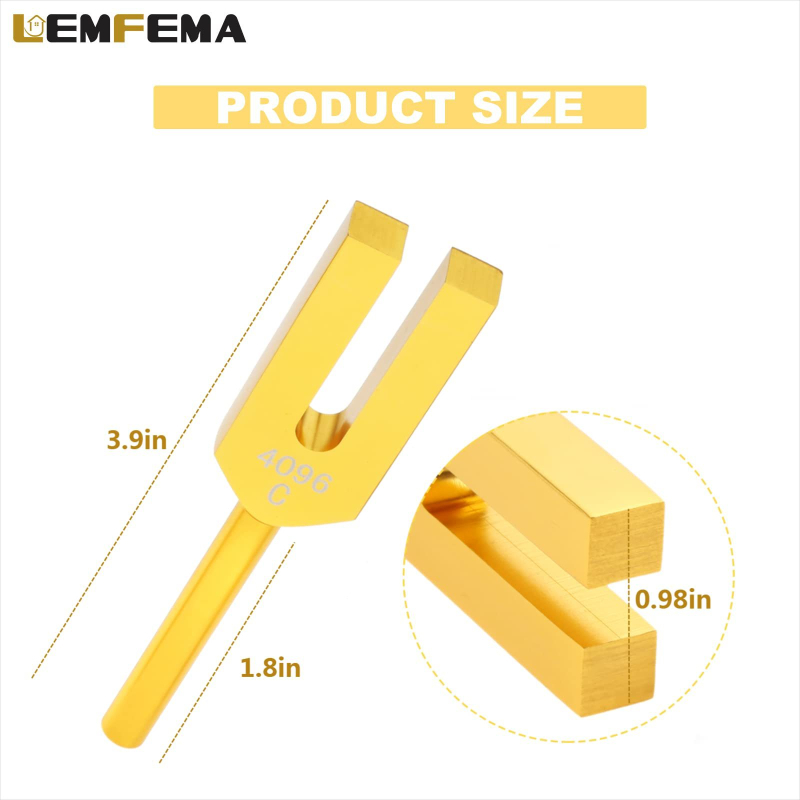 Medicínska nervová ladená vidlička s frekvenciami 4096C, 4225C a 4160C, obsahuje kladivo na ladenie a krištáľový kameň