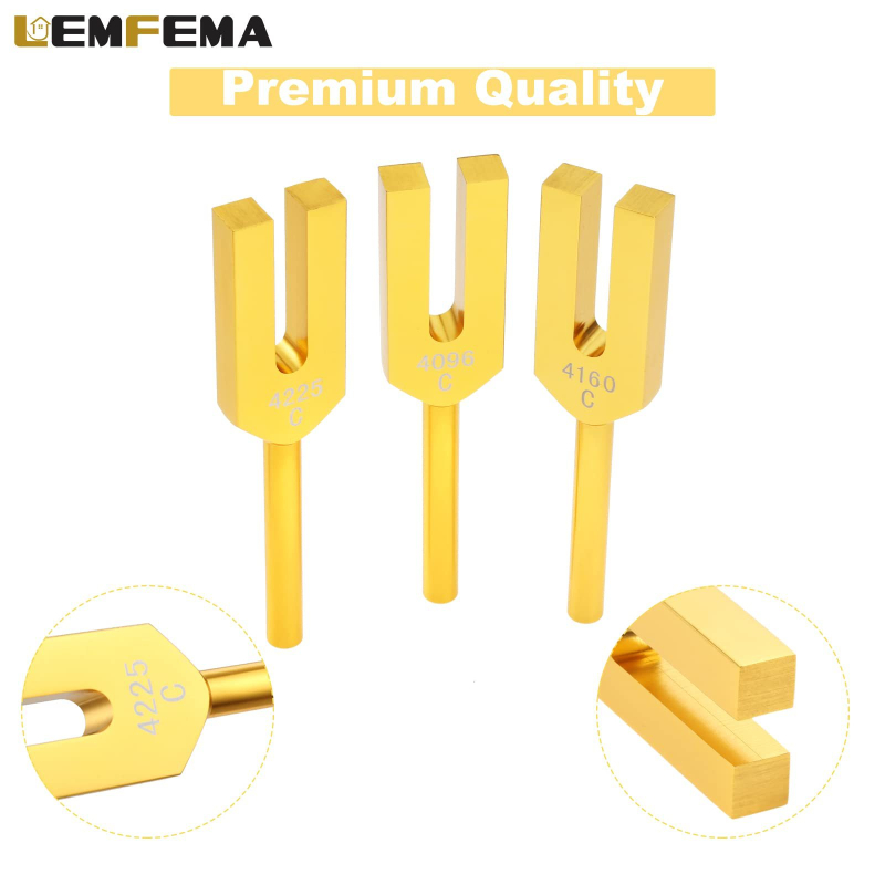 Medicínska nervová ladená vidlička s frekvenciami 4096C, 4225C a 4160C, obsahuje kladivo na ladenie a krištáľový kameň