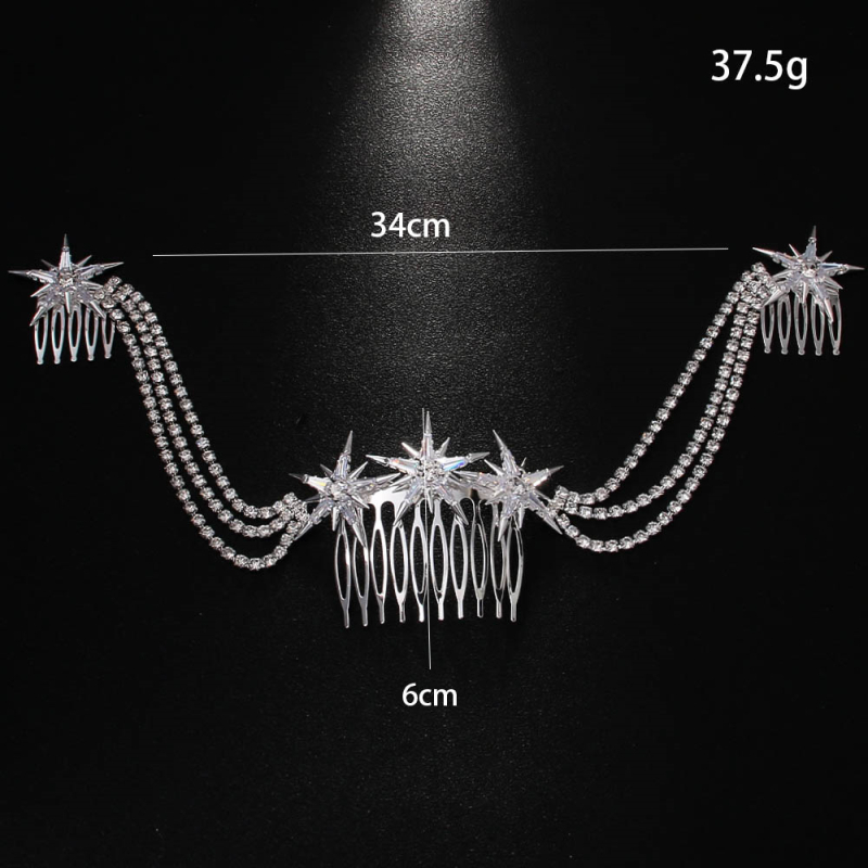 Plaukų grandinė su krištolais, šešiakampė žvaigždė, elegantiškas moterų aksesuaras (Medžiaga: Krištolai; Apdorojimo procesas: Elektroplakavimas; Išleidimo laikotarpis: 2024 m. vasara)