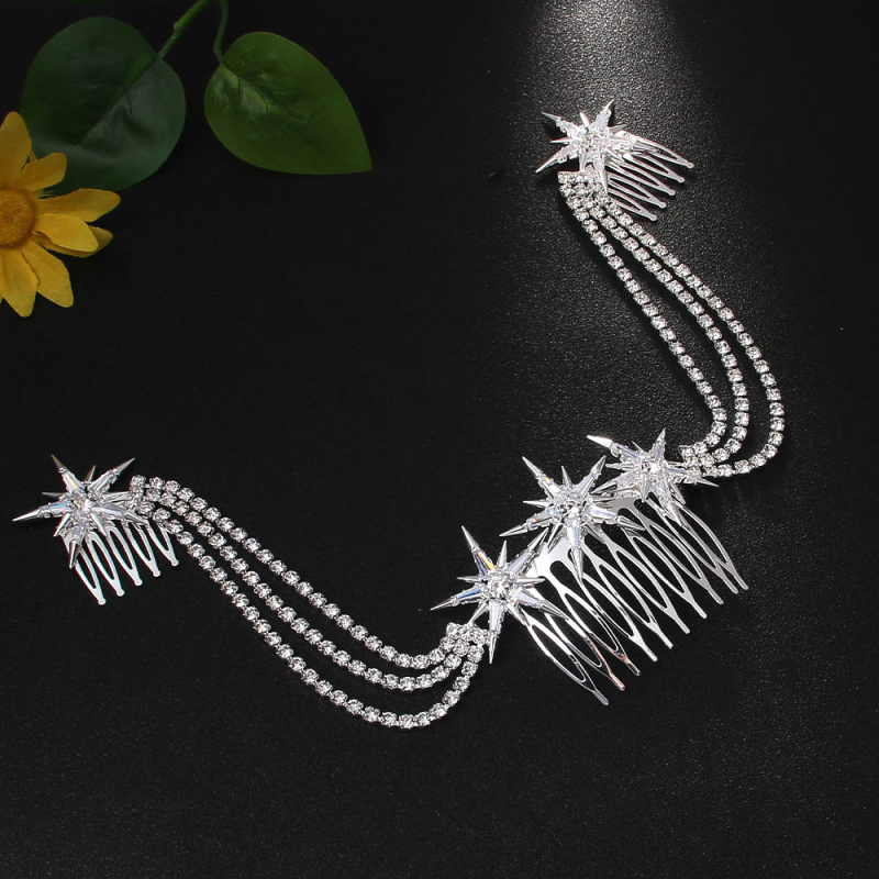 Plaukų grandinė su krištolais, šešiakampė žvaigždė, elegantiškas moterų aksesuaras (Medžiaga: Krištolai; Apdorojimo procesas: Elektroplakavimas; Išleidimo laikotarpis: 2024 m. vasara)