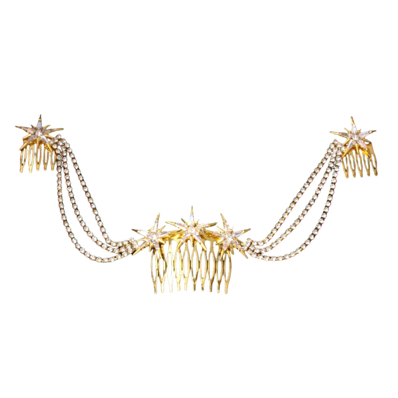 Plaukų grandinė su krištolais, šešiakampė žvaigždė, elegantiškas moterų aksesuaras (Medžiaga: Krištolai; Apdorojimo procesas: Elektroplakavimas; Išleidimo laikotarpis: 2024 m. vasara)
