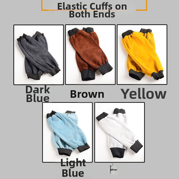 Karvių odos apsauginės rankovės su šilumine izolacija, atsparios nudėvėjimui ir ugniai; įdėklas iš karvių odos; sveria apie 0,4 kg; tinka elektriniam suvirinimui ir lydymui