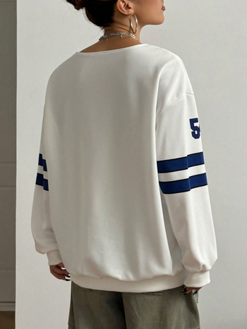 Φούτερ-πούλοβερ με V-λαιμό, μακριά μανίκια, πολυεστέρας 90–95%, στυλ street hipster — Άνοιξη 2025