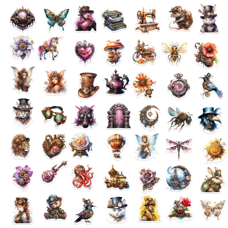 Set naljepnica – akvarelni steampunk grafiti za gitaru, prijenosno računalo i kovčeg; Marke: Pick-up; Ljepljivost: Da; IP dozvola: Ne; Stil: Slatko; Ispis