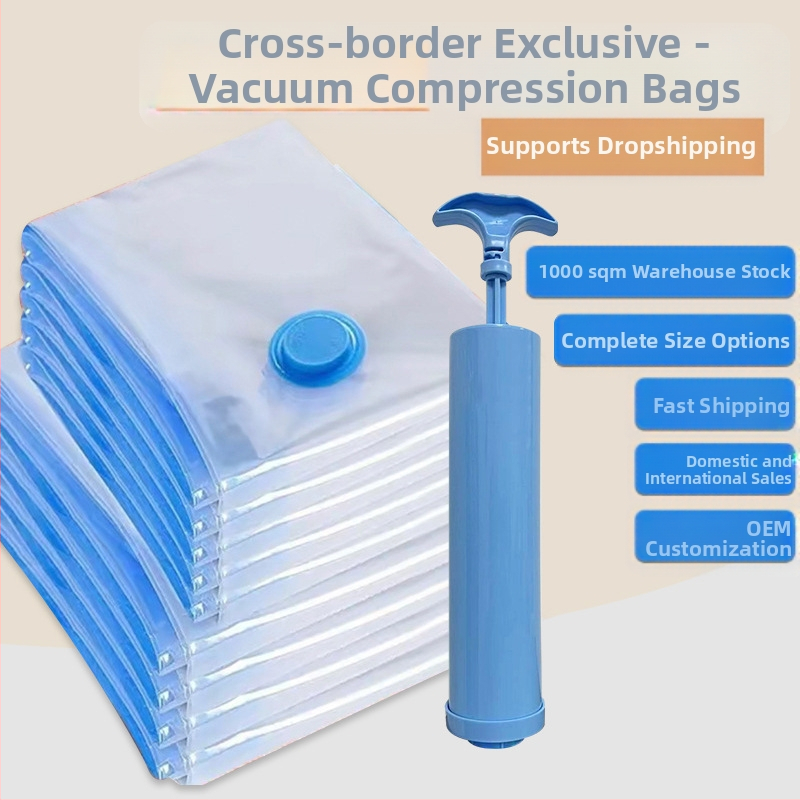 Stora skaidri vakuumo suspaudimo maišelis su pompa, PA+PE medžiaga, kilmė Zhejiang, pakuotė 10 vnt