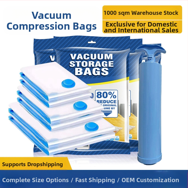 Удебелена прозрачна вакуумна торба за компресия, с помпа, PA+PE материал, произход Zhejiang, пакет 10 бр.