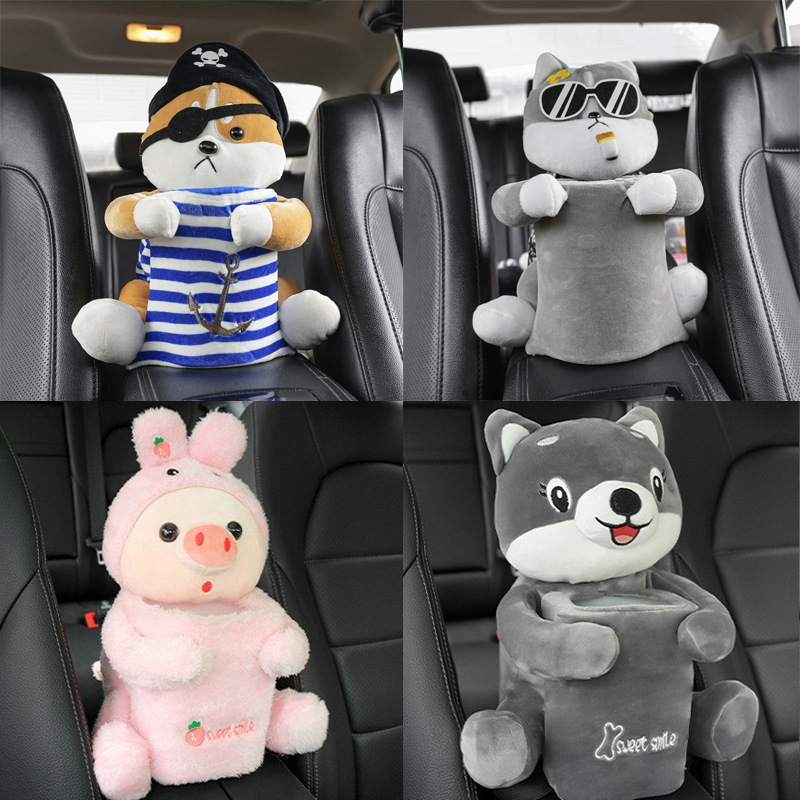 Autó középső kartámaszhoz való szemetes és zsebkendő tartó – Vízálló műanyag szervező, aranyos rajzfilm mintával