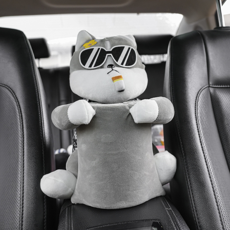 Autó középső kartámaszhoz való szemetes és zsebkendő tartó – Vízálló műanyag szervező, aranyos rajzfilm mintával