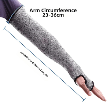 HPPE pjovimo apsauga dilbio rankovė su nykščio anga, 5 lygio atsparumas dėvėjimuisi