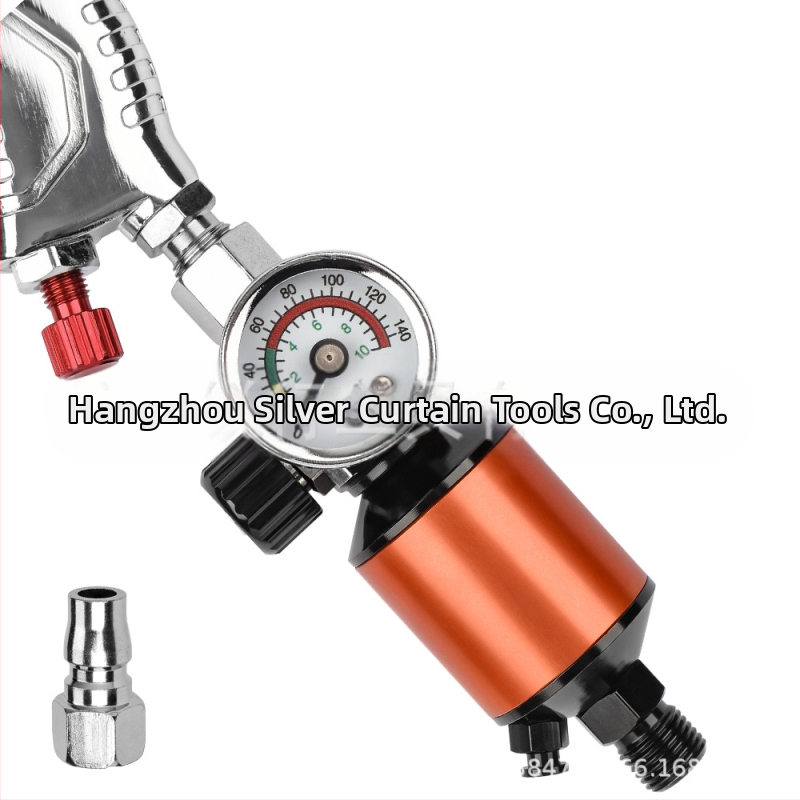 Пистолет за пръскане: регулатор на налягането с масло-воден сепаратор и въздушен филтър (тегло 0,2 кг)