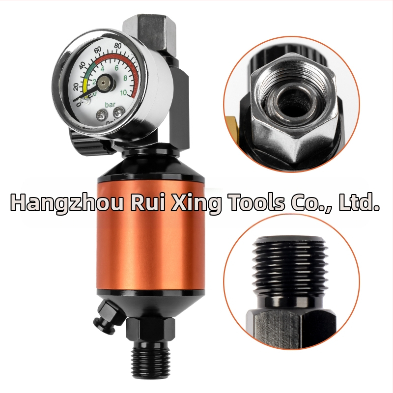 Пистолет за пръскане: регулатор на налягането с масло-воден сепаратор и въздушен филтър (тегло 0,2 кг)