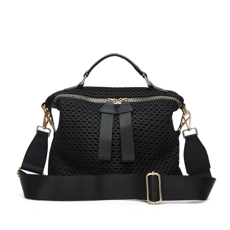 Dámska nylonová taška Saddle Bag, mestský minimalistický štýl, horizontálny štvorcový tvar, zapínanie na zips, vnútorné priehradky: zipsová kapsa, kapsa na telefón, zipsová kapsa typu sandwich
