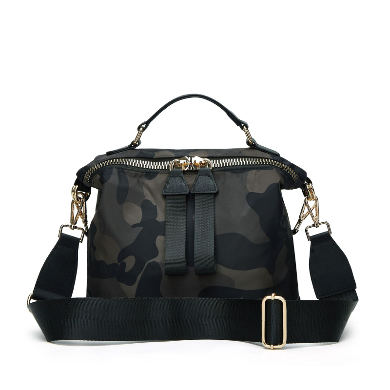 Dámska nylonová taška Saddle Bag, mestský minimalistický štýl, horizontálny štvorcový tvar, zapínanie na zips, vnútorné priehradky: zipsová kapsa, kapsa na telefón, zipsová kapsa typu sandwich