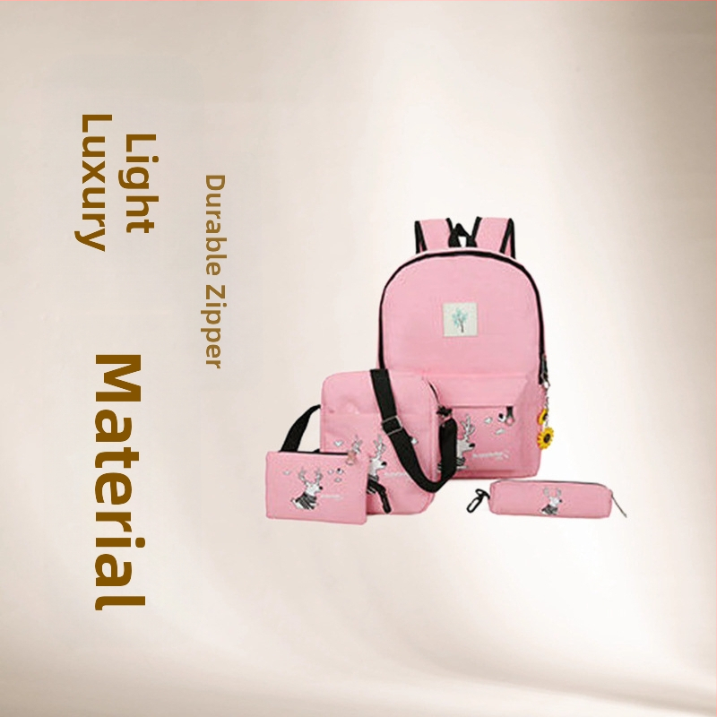 Batoh s japonským motívom srny, roztomilý kreslený dizajn, kapacita 20–35 l, polyesterová látka, kapsa na notebook