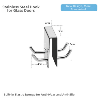 304 nerūdijančio plieno kabliukas stiklo durims — vonios kambario pakabinamas kabliukas, šiuolaikinis minimalistinis stilius, apkrova iki 10 kg