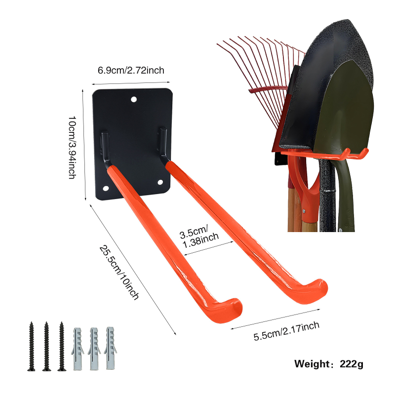 Стенно монтиран метален държач за гаражни инструменти, товароподемност 30 кг, едноетажен организатор, подходящ за гараж или склад