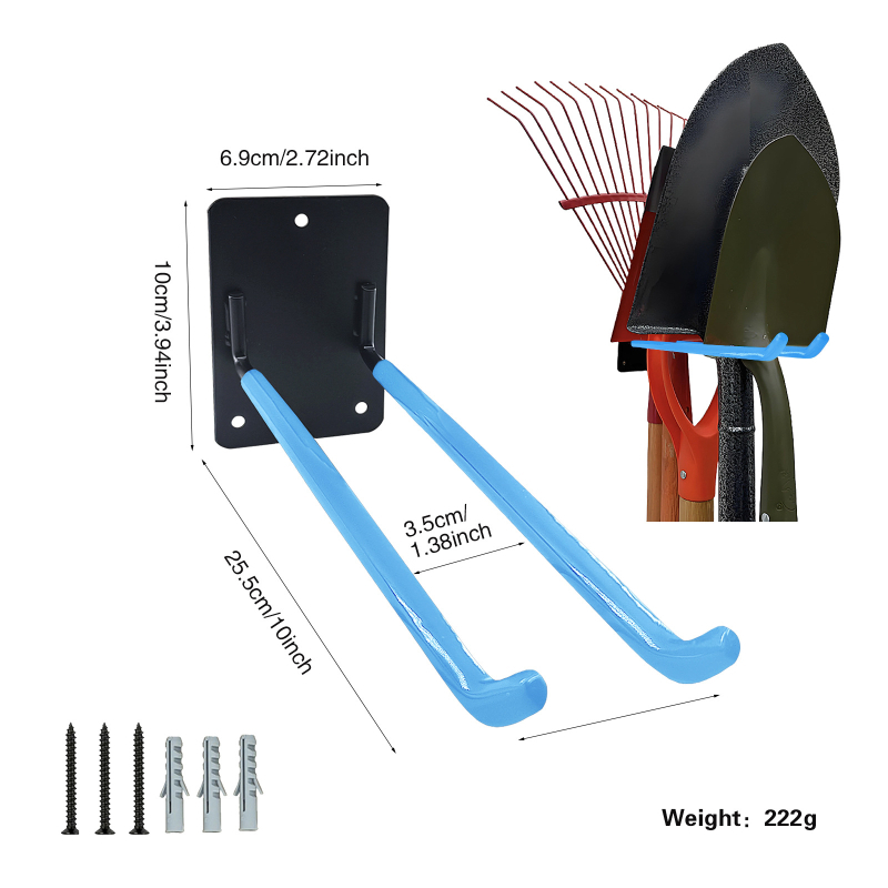 Стенно монтиран метален държач за гаражни инструменти, товароподемност 30 кг, едноетажен организатор, подходящ за гараж или склад