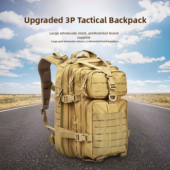 3P taktinė kuprinė lauko žygiams – didelė talpa, karinis stilius, 600D Oxford audinys, unisex, 2024 metų pavasaris, vienos spalvos modelis