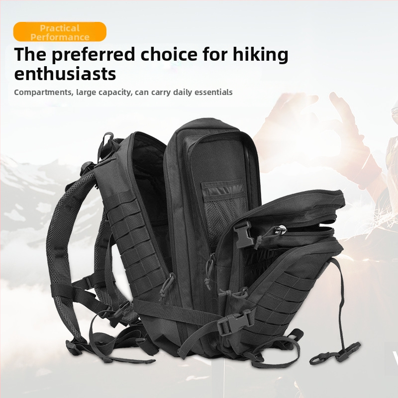 3P taktinė kuprinė lauko žygiams – didelė talpa, karinis stilius, 600D Oxford audinys, unisex, 2024 metų pavasaris, vienos spalvos modelis