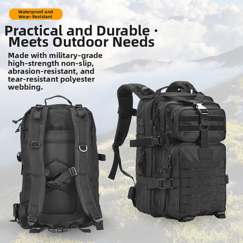 3P taktinė kuprinė lauko žygiams – didelė talpa, karinis stilius, 600D Oxford audinys, unisex, 2024 metų pavasaris, vienos spalvos modelis