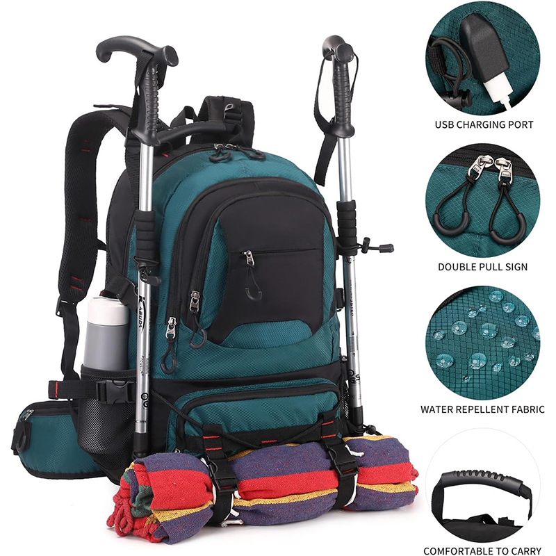 Žygių kuprinė vandeniui atspari PVC, universalus, oro pagalvėlės diržai, languotas raštas, poliesterio pamušalas