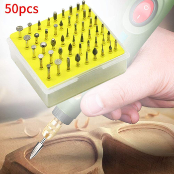 Deimantinės šlifavimo galvutės komplektas jadei ir jadeitui, bičių vaško poliravimas, 50 vnt., elektroplatinatas deimantas, skirtas elektriniam šlifuoti