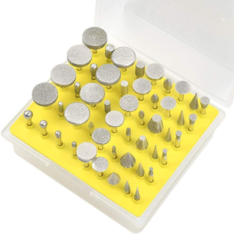 Deimantinės šlifavimo galvutės komplektas jadei ir jadeitui, bičių vaško poliravimas, 50 vnt., elektroplatinatas deimantas, skirtas elektriniam šlifuoti