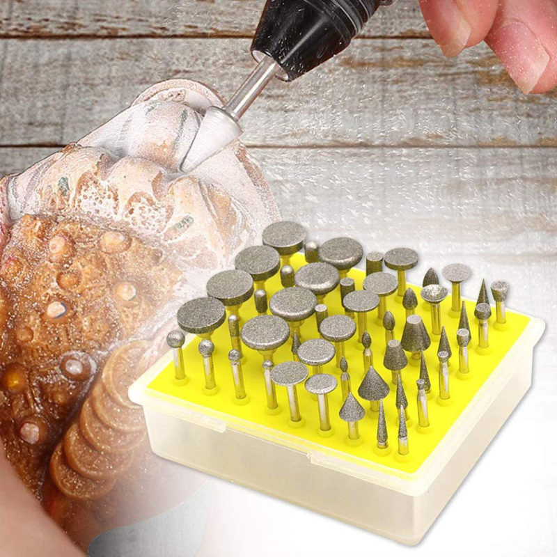 Deimantinės šlifavimo galvutės komplektas jadei ir jadeitui, bičių vaško poliravimas, 50 vnt., elektroplatinatas deimantas, skirtas elektriniam šlifuoti