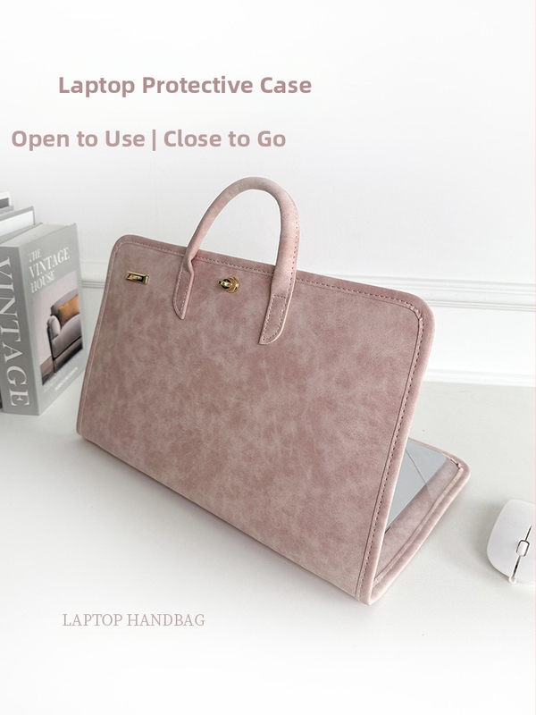 Θήκη και τσάντα φορητού υπολογιστή — αναπνέουσα, ελαφριά PU, μονόχρωμος σχεδιασμός, για γυναίκες