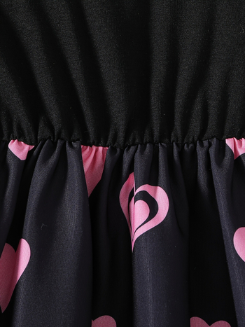 Φόρεμα για κορίτσια, γραμμή Α, εκτύπωση με αρκουδάκι-καρδιά, 100% πολυεστέρας, καλοκαίρι