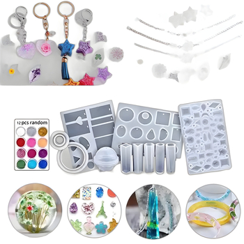 Σετ καλουπιών σιλικόνης 284 τεμαχίων για DIY εποξειδική ρητίνη κοσμήματα (ασυμμετρικές μορφές σταγόνας; βραχιολάκι και κρεμαστό)