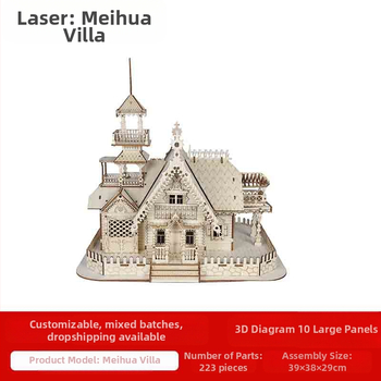 3D medinis dėlionės rinkinys – vilos modelis, amžiaus 7–14 metų, STEM švietimo žaislas