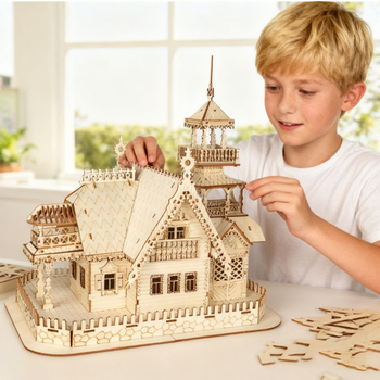 3D ξύλινο παζλ μοντέλο βίλας για ηλικίες 7–14 ετών, STEM εκπαιδευτικό παιχνίδι