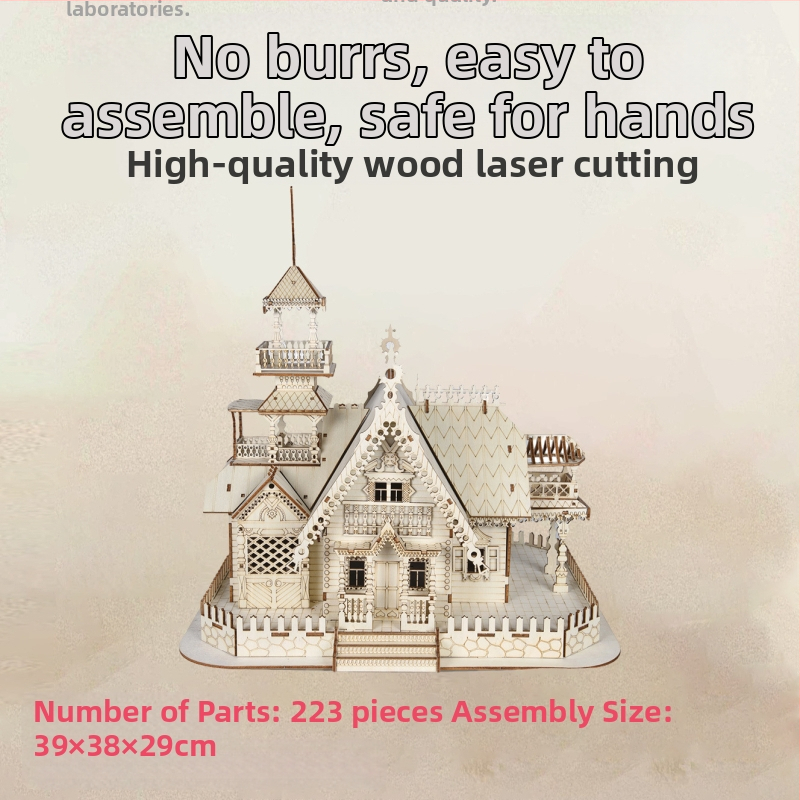 3D drevené puzzle – model vily, pre vek 7–14 rokov, STEM vzdelávacia hračka