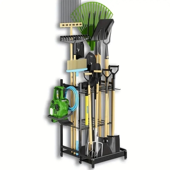 Σιδερένιο ράφι αποθήκευσης κηπουρικών εργαλείων για κρέμαση φτυαριών και σκούπων – αγροτικό στυλ, αποθήκευση σε ανθοστήλη, προστασία από σκόνη