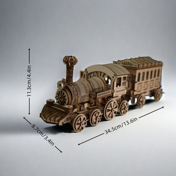 Ξύλινο παζλ 3D με ατμομηχανή τρένο – συναρμολογούμενος μηχανικός μοντέλο για ηλικίες 7–14 ετών