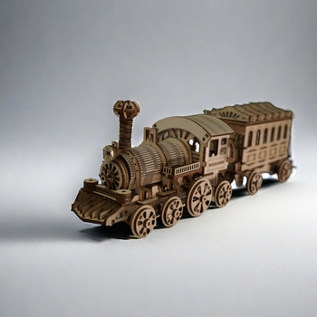 Ξύλινο παζλ 3D με ατμομηχανή τρένο – συναρμολογούμενος μηχανικός μοντέλο για ηλικίες 7–14 ετών