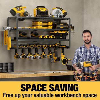 Τοίχος-ραφιέρα αποθήκευσης εργαλείων γκαράζ, μεταλλική, 4 επίπεδα, βιδωτή εγκατάσταση, πτυσσόμενη και φορητή, πολυλειτουργικός οργανωτής εργαλείων