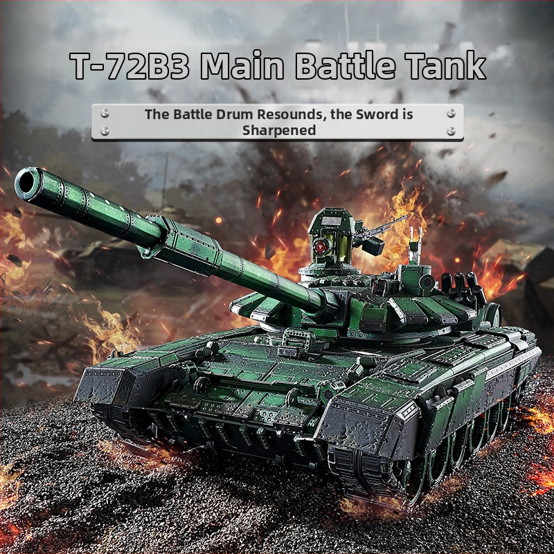 Plne kovový DIY 3D puzzle model T-72B3 hlavný bojový tank – stolová ozdoba pre vek 15–35