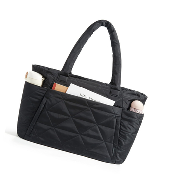 Ženska quiltirana Tote torba, poliester, zatvarač, horizontalni kvadratni oblik, pretinac za telefon