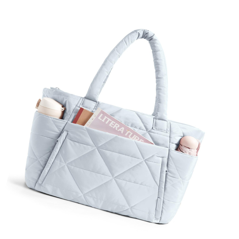 Ženska quiltirana Tote torba, poliester, zatvarač, horizontalni kvadratni oblik, pretinac za telefon