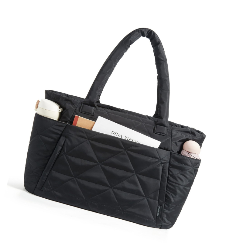 Ženska quiltirana Tote torba, poliester, zatvarač, horizontalni kvadratni oblik, pretinac za telefon